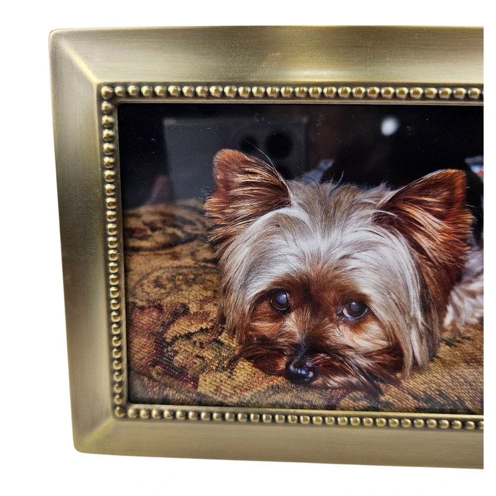 Bronze Beaded Picture Frame‎ Display Yorkie Photo Art Decor MSE Tabletop